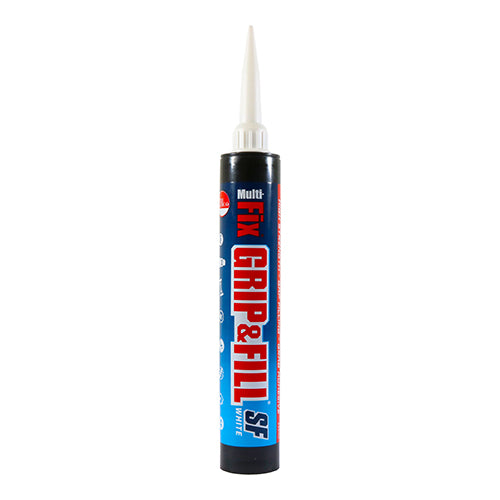 TIMCO Grip & FillÂ® is a direct bond adhesive formulated for professional users. Designed to give a high adhesive strength to most building materials in trade and DIY applications. The unique formula also achieves exceptional gap filling results on uneven surfaces. 
Ideal for: Bonding skirting board, architraves, dado rails and battens to walls without fasteners. For use alongside fixings to prevent wood movement, especially around floorboards an