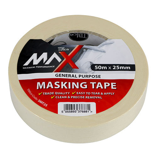 Trade quality, general purpose masking tape manufactured from saturated semi-crepe paper with pressure sensitive natural rubber adhesive. Made in Europe.