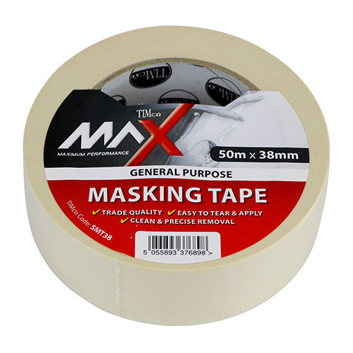 Trade quality, general purpose masking tape manufactured from saturated semi-crepe paper with pressure sensitive natural rubber adhesive. Made in Europe.