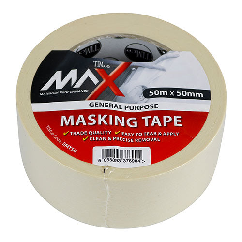 Trade quality, general purpose masking tape manufactured from saturated semi-crepe paper with pressure sensitive natural rubber adhesive. Made in Europe.