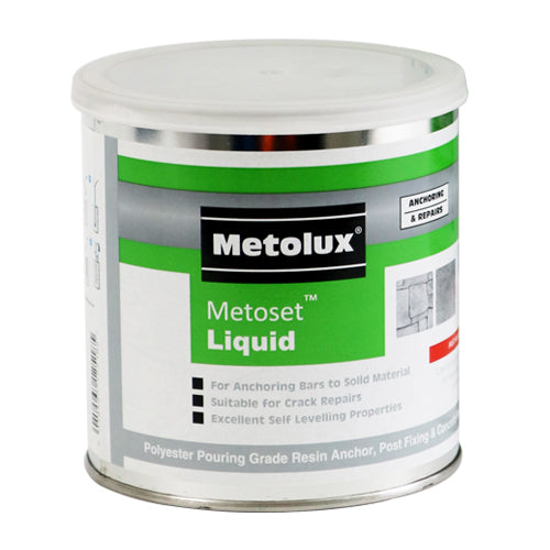 Metolux 2 Part Liquid is a two component polyester liquid mortar for crack and chip repair. Alternatively it can be used to fix threaded rod or rebar into concrete, stone or plain brick. Ideal for filling cracks and cavities in difficult to reach areas.