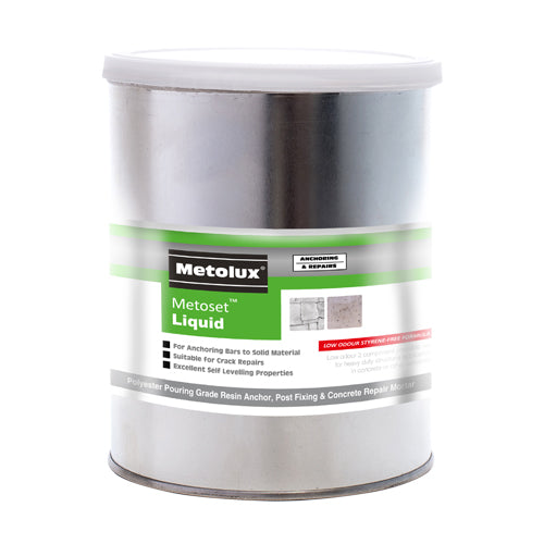 Metolux 2 Part Liquid is a two component polyester liquid mortar for crack and chip repair. Alternatively it can be used to fix threaded rod or rebar into concrete, stone or plain brick. Ideal for filling cracks and cavities in difficult to reach areas.