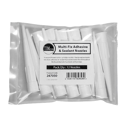 Standard fitment white cartridge nozzles. Handy replacements for when adhesive or sealant has cured inside the old nozzle or the bead diameter has been cut too large.